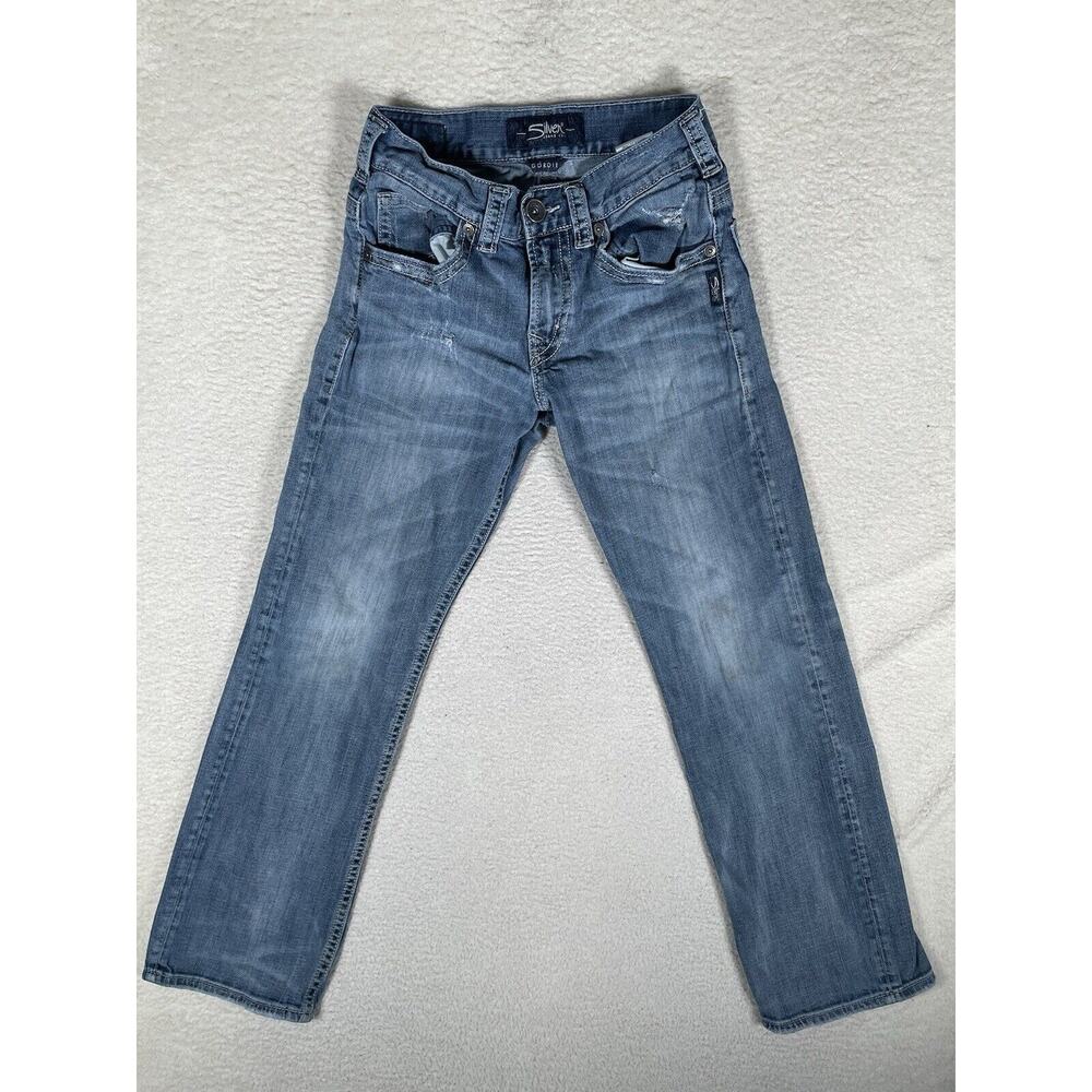 Silver Gordie Jeans Mens 28x32 Blue Relaxed Bootcut Thick Stitch Whiskered READ